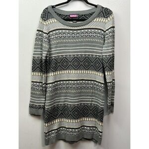 Say What? Sweater Dress Tunic Womens Juniors XL Gray Fair Isle Crewneck
